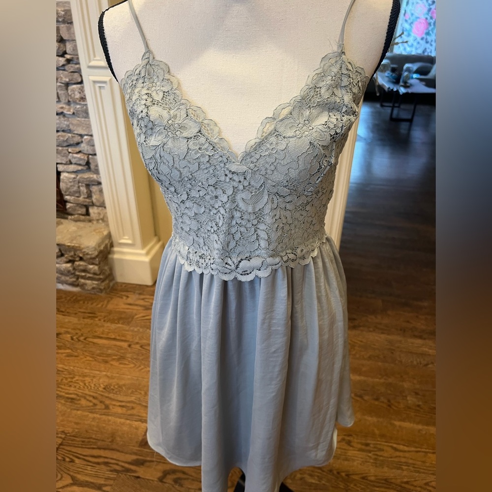 Express sea foam green lace slip mini dress size m